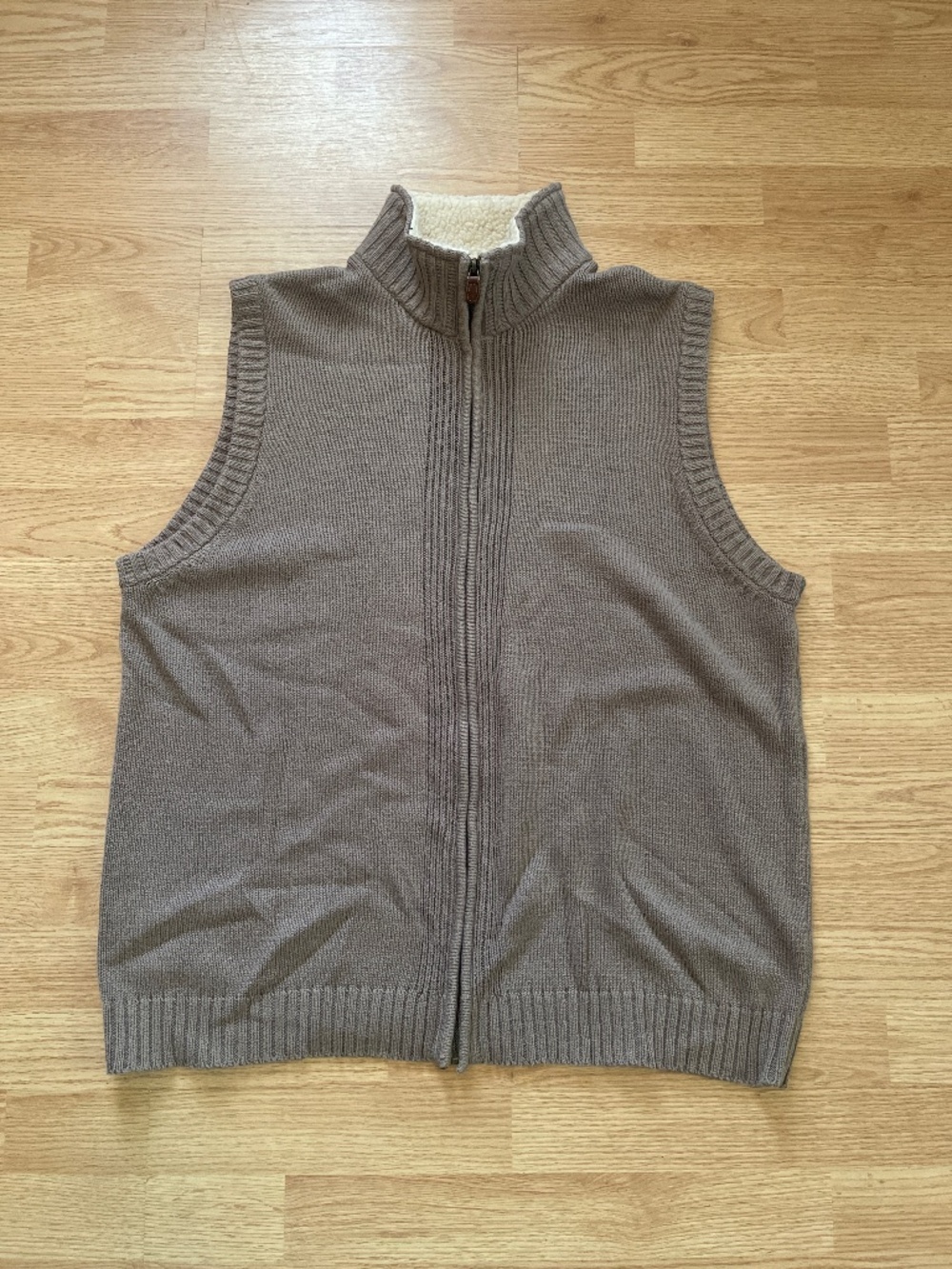 Oscar De La Renta Men's Tan Fleece Cotton Knit Zip Up Sweater Vest Size XL